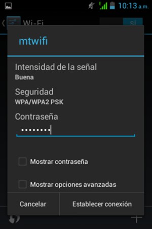 Introduzca la contraseña de Wi-Fi y seleccione Establecer conexión