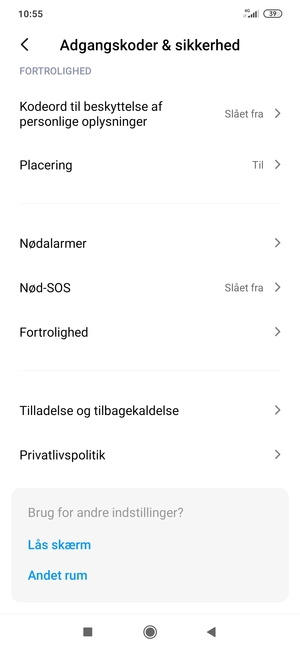 Scroll til og vælg Fortrolighed