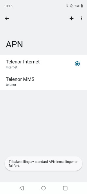 Telefonen din vil tilbakestilles til standard internett-og MMS-innstillinger