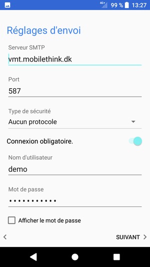 Saisissez l'adresse du serveur sortant