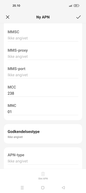 Scroll ned og indtast internet-oplysninger