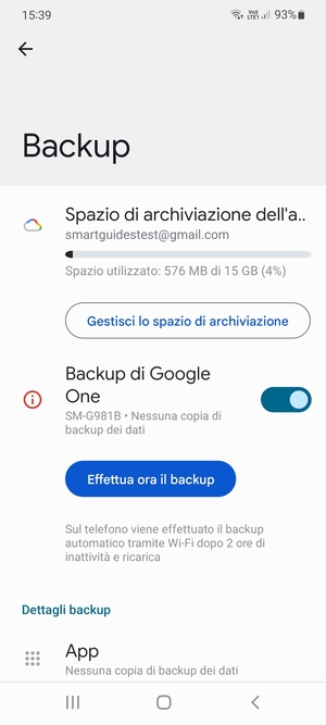 Seleziona Spazio di archivazione dell'account