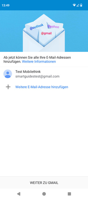 Wählen Sie WEITER ZU GMAIL