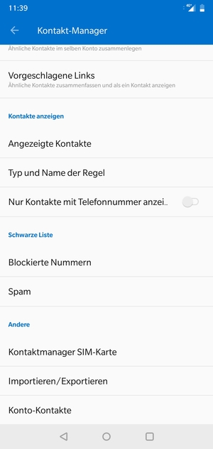Scrollen Sie und wählen Sie Kontaktmanager SIM-Karte