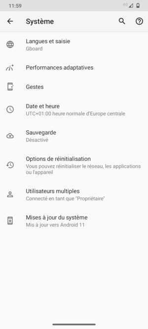 Sélectionnez Sauvegarde