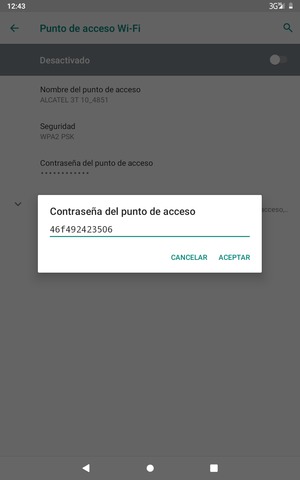 Introduzca una contraseña de punto de acceso Wi-Fi de al menos 8 caracteres y seleccione ACEPTAR
