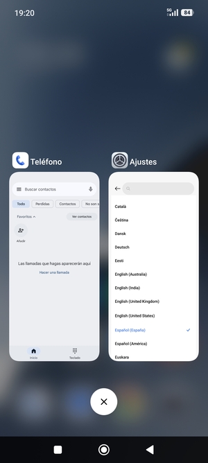 Seleccione el icono Eliminar para cerrar todas las aplicaciones en ejecución