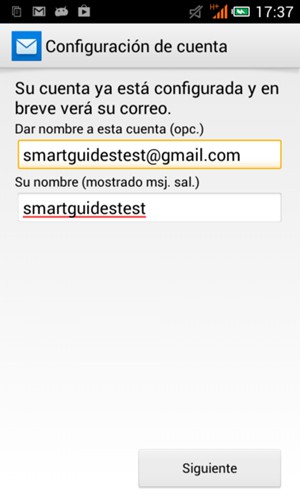 Déle a su cuenta un nombre e introduzca su nombre. Seleccione Siguiente