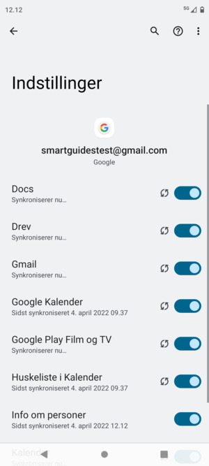 Dine oplysninger vil blive synkroniseret