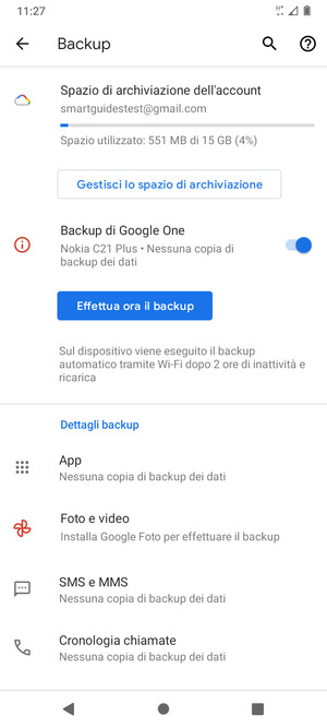 Seleziona Spazio di archivazione dell'account