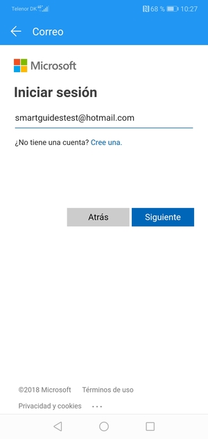 Introduzca su dirección de Hotmail y seleccione Siguiente