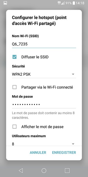 Saisissez un mot de passe d'au moins 8 caractères et sélectionnez ENREGISTRER