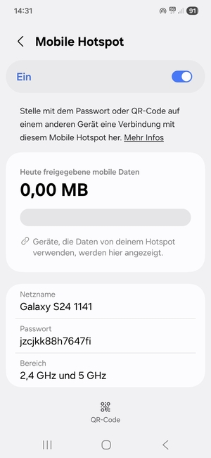 Ihr Handy ist jetzt für die Verwendung als Modem eingerichtet