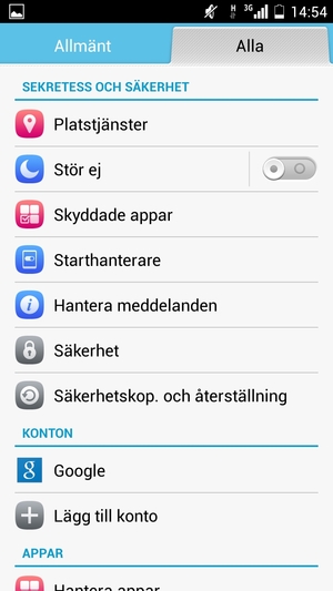 Scrolla till och välj Säkerhet