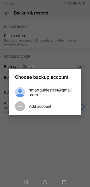 Select your backup account