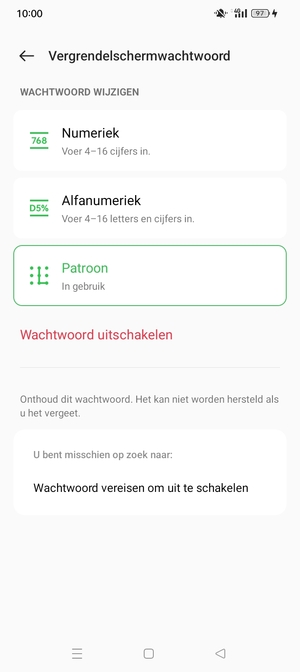 Uw telefoon is nu beveiligd met een schermvergrendeling
