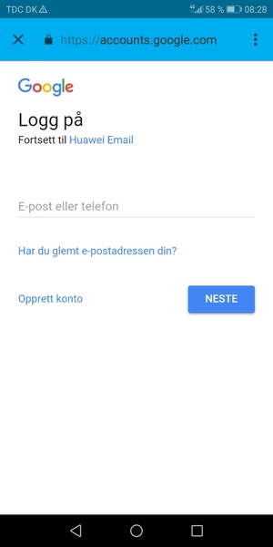 Skriv inn din Gmail-adresse og velg NESTE