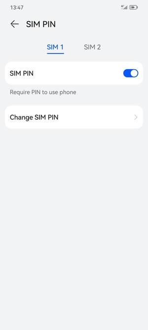 Select SIM 1 or SIM 2 and select Change SIM PIN