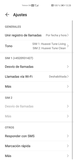 Desplácese a SIM 1 o SIM 2 y seleccione Más
