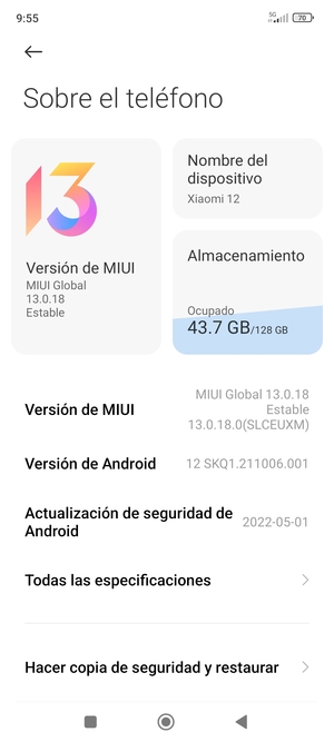Desplácese y seleccione Hacer copia de seguridad y restaurar