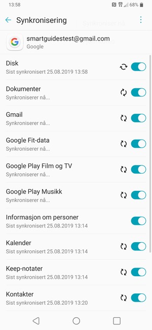 Din informasjon blir synkronisert