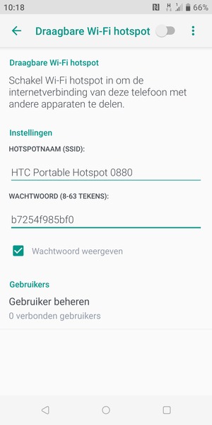 Voer een wachtwoord van een WiFi-hotspot in van ten minste 8 tekens
