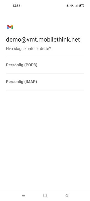 Velg Personlig (POP3) eller Personlig (IMAP)