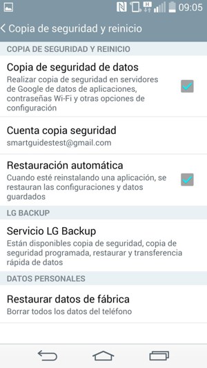 Seleccione Cuenta copia seguridad