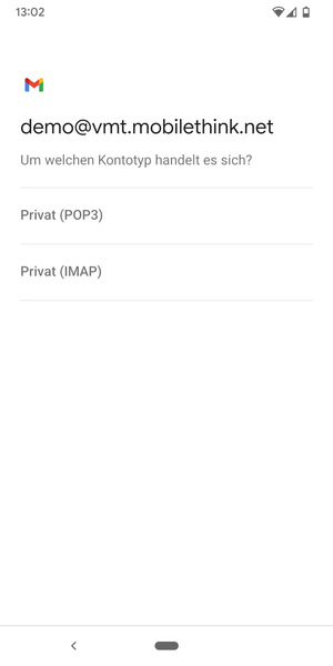 Wählen Sie Privat (POP3) oder Privat (IMAP)
