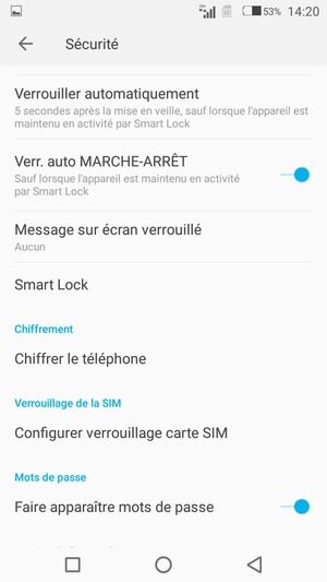 Sélectionnez Configurer verrouillage carte SIM