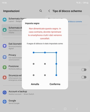 Disegna nuovamente la sequenza di sblocco e seleziona Conferma