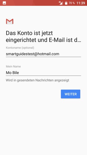 Geben Sie Ihrem Konto einen Namen und geben Sie Ihren Namen ein. Wählen Sie WEITER
