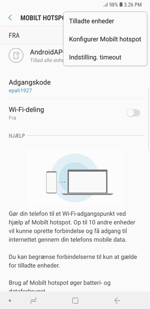 Vælg Konfigurer Mobilt hotspot
