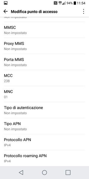 Scorri verso il basso e inserisci le informazioni di internet