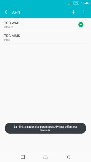 Votre téléphone va être réinitialisé avec les paramètres Internet et MMS par défaut