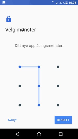 Tegn opplåsingsmønsteret igjen og velg BEKREFT