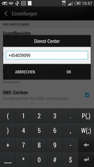 Geben Sie die Dienst-Center Nummer ein und wählen Sie OK