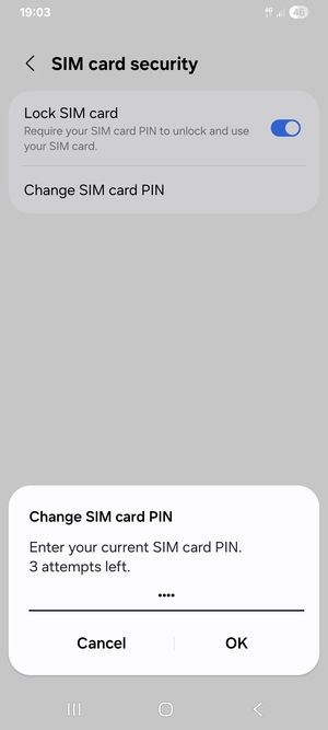 Enter your Current SIM card PIN and select OK