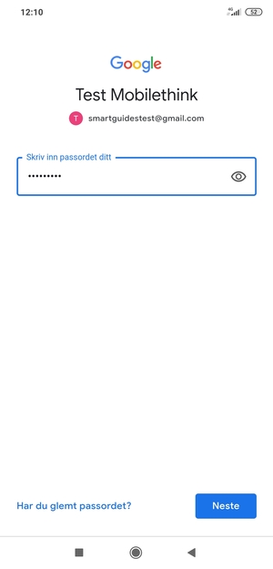 Skriv inn Gmail passord og velg Neste