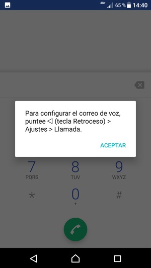 Si el correo de voz no está configurado, seleccione ACEPTAR