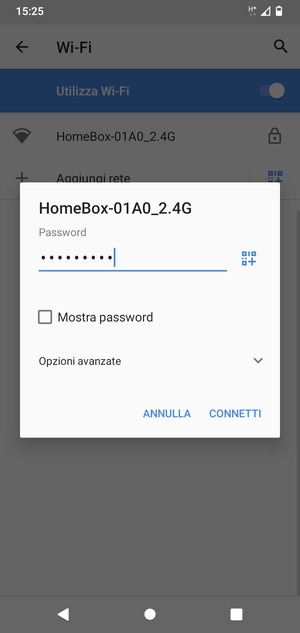 Inserisci la password del Wi-Fi e seleziona CONNETTI