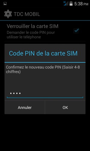 Veuillez confirmer votre nouveau code PIN de la carte SIM et sélectionner OK