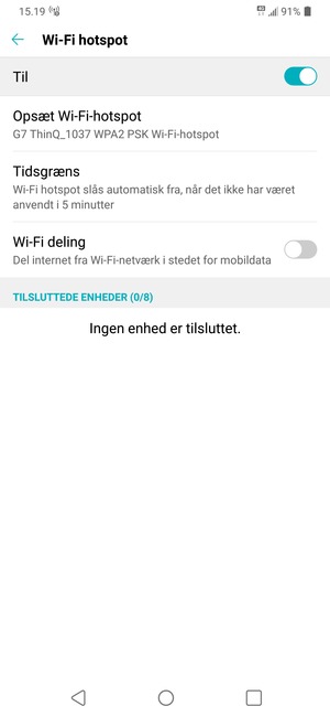 Din telefon er nu sat op til brug som modem