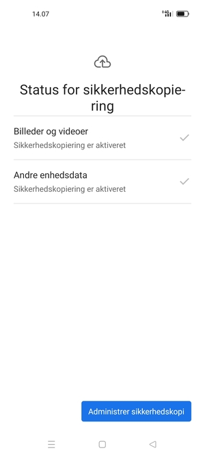 Vælg Administrer sikkerhedskopi
