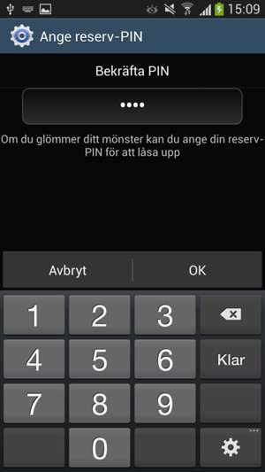 Bekräfta din reserv-PIN och välj OK