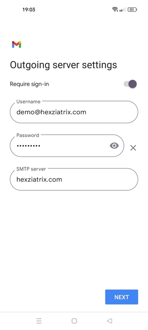Enter  Outgoing server address and select NEXT