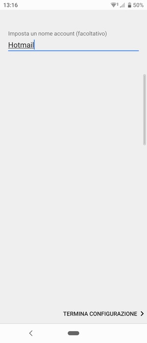 Scegli un nome per il tuo account e seleziona TERMINA CONFIGURAZIONE