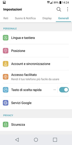 Seleziona Account e sincronizzazione