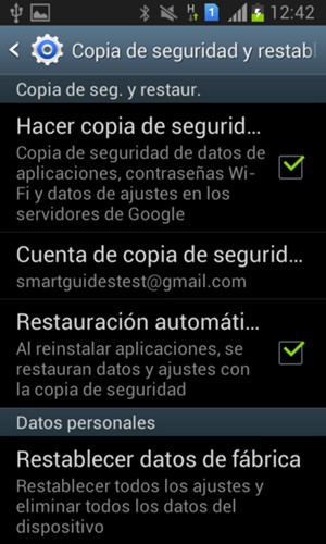 Seleccione Cuenta de copia de seguridad