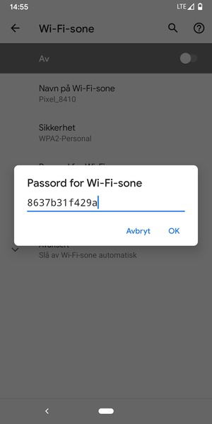 Skriv inn et Wi-Fi hotspot-passord på minst 8 tegn og velg OK